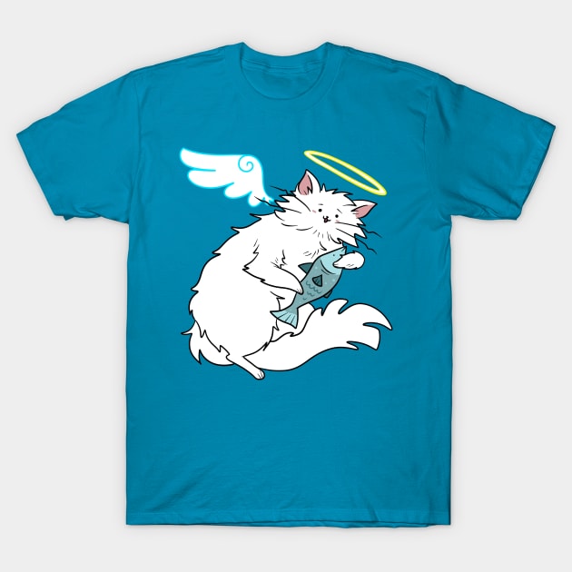 Fluffy White Kitty Cat Angel T-Shirt by saradaboru